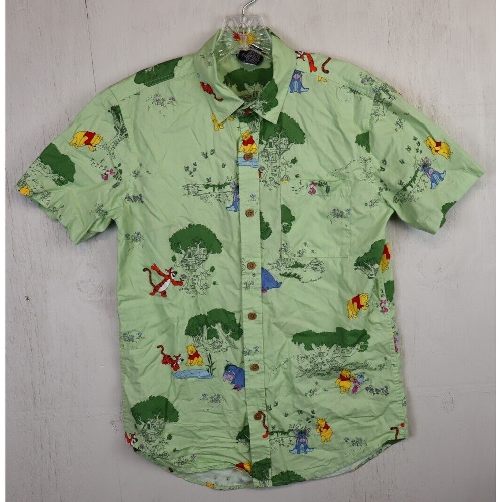 Disney Hawaiian Shirt Winnie The Pooh Size XS Organic Cotton Hawaiian Green